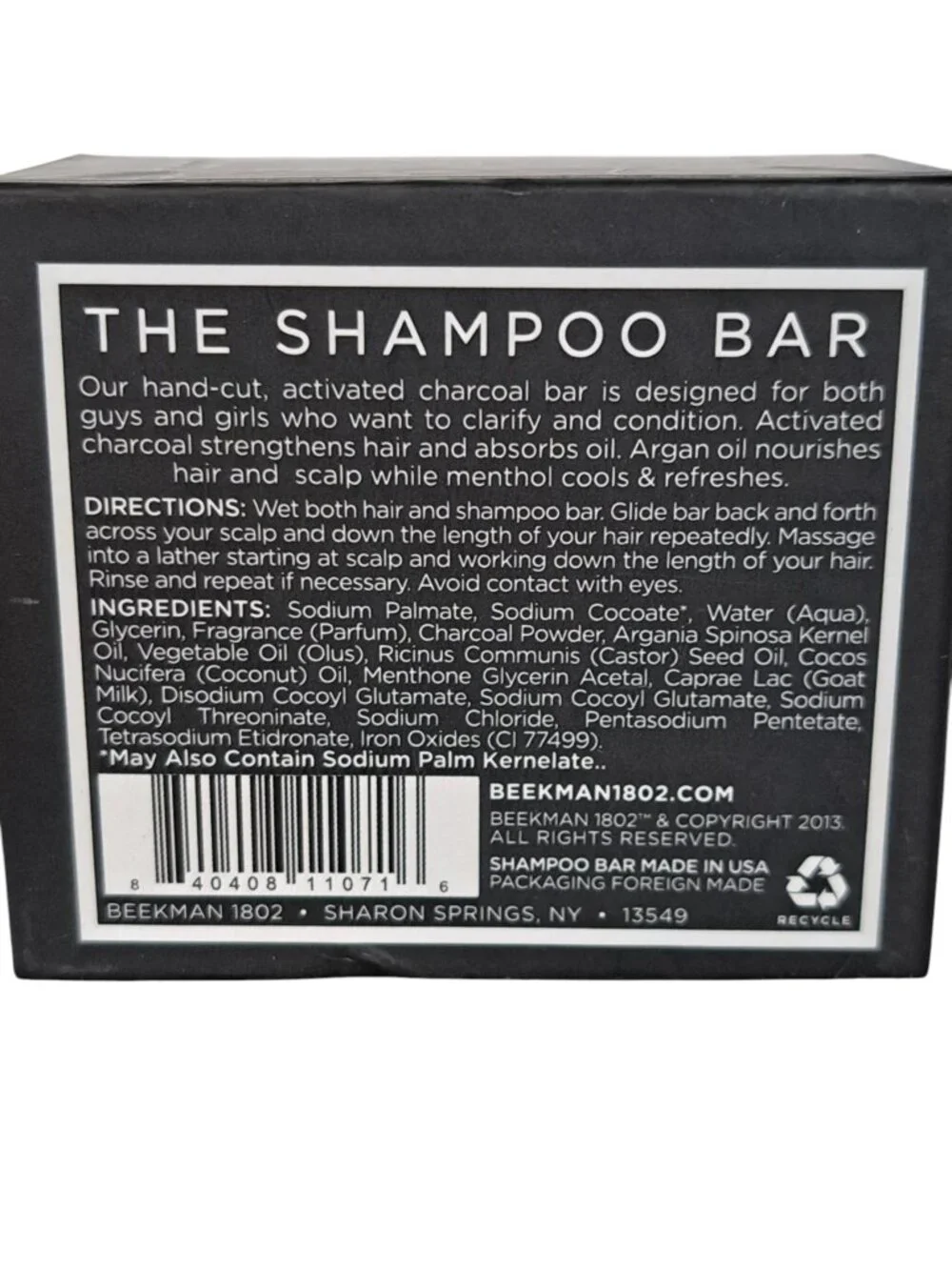 Beekman Shampoo Bar 1802 Activated Charcoal Hand Cut Goat Milk 3.5oz